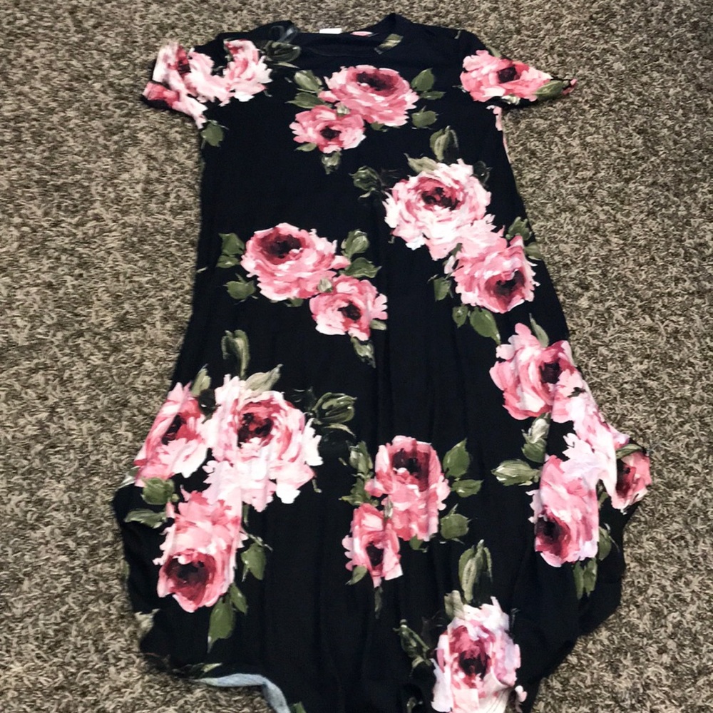 Black and mauve and pink flower dress